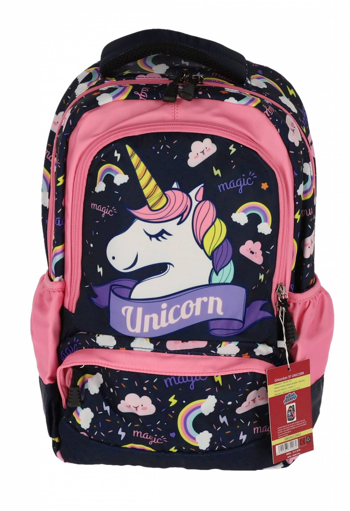 Ghiozdan clasa pregatitoare, model Unicorn, fermoar, 15L, maner prindere, bluemarin - imagine 4